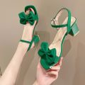 Large Solid Color Open-toe Sandals Women 2024 Summer New One-line Buckle Fashion Temperament Bow Knot Comfortable Women's Shoes.