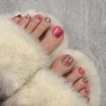 24pcs Simple Toenails French Full Cover Cute Butterfly Cat Eye Short Square Toe Nails Foot Nails Tips for Women Girl.