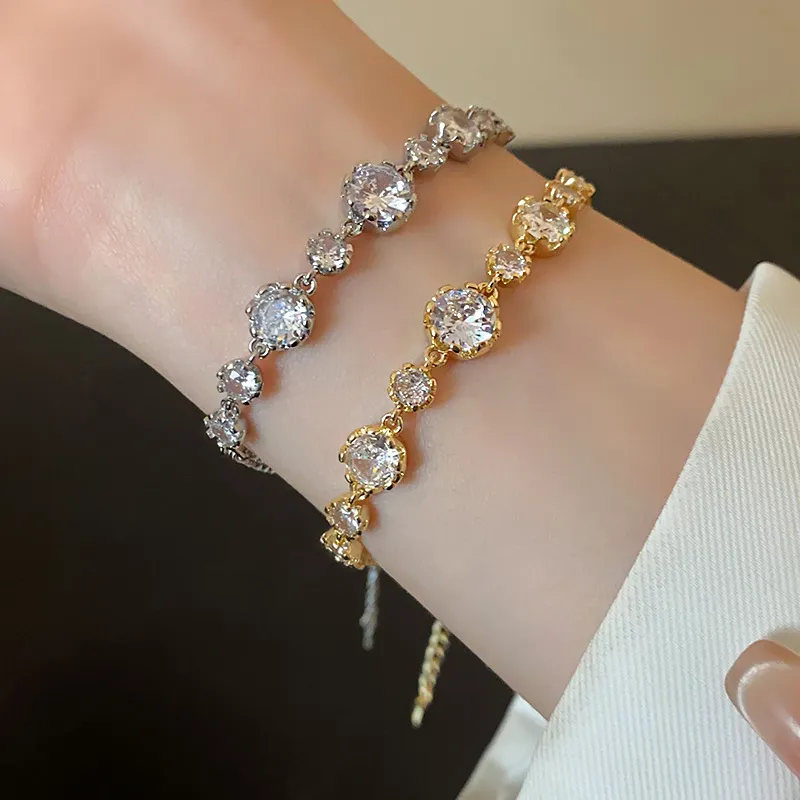 Real gold electroplated zircon chain round bracelet new niche