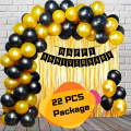 Happy Anniversary Decoration Combo Pack- Golden Curtains, Metallic Balloons With Anniversary Paper Banner Decoration Set Full Package- (Pack of 22.