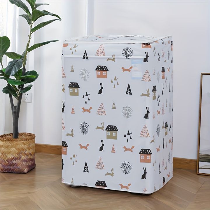 1pc Waterproof Washing Machine Cover, Top Loading Washing Machine Cover, Arranged Roller Laundry Dustproof Protector