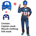Captain America Child Cosplay Costume Superhero Bodysuit Shield and Gloves Halloween Muscle Costume for Boys and Girls. 