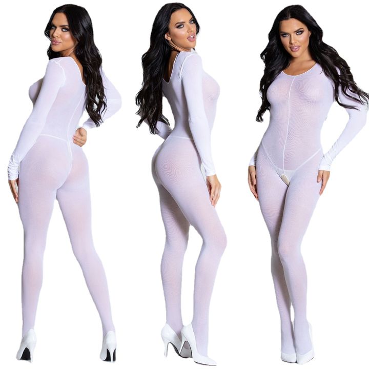 Lingerie Bodysuit Women Bodystocking White Transparente Underwear Costumes Lenceria Catsuit Body Suit T18
