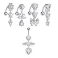 Fashion Women Top Down Belly Rings Sugical Steel Cubic Zirconia Heart Bow Water Drop Belly Button Rings Belly Piercing. 