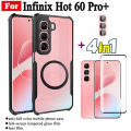 3 in 1 Infinix Hot 60 Pro+ Shockproof Phone Case With Magnetic Wireless Charging Sticker For Infinix Hot 60 Pro Plus Hot 50 Pro+ Anti Spy Full Coverage Tempered Glass + Lens Film.