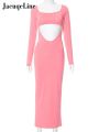 Jacqueline 2022 Cut Out Bodycon Maxi Dress Women Long Sleeve Square Neck Basic Elegant Party Dresses Summer Black Robe Club. 