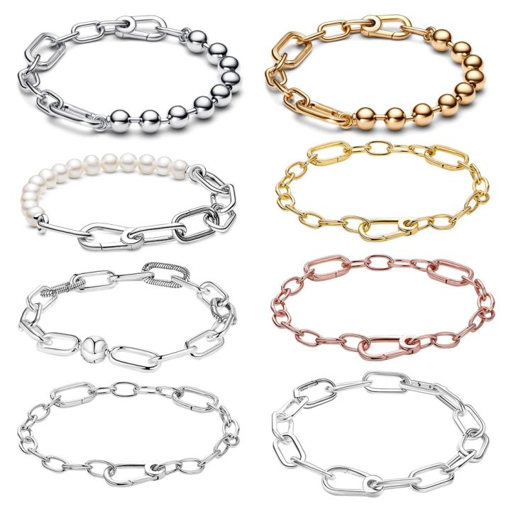 Silver Plated Brass Bracelet Me Pearl Chain Link Bracelets for Women Fine Gift Jewelry fit for Charms 2022 New Me Collection