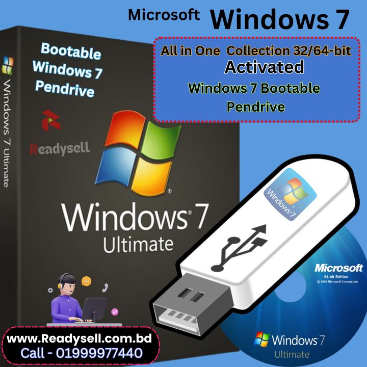 Windows 7 Full Version All in One Collection 32/64-bit Bootable in Pendrive
