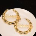 Bamboo Custom Name Earrings 50mm 80mm 100mm Big Hoop Earrings for Women Gold Stainless Steel Jewelry Personalized Christmas Gift.