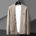 Korean Khaki Black Gray Cardigan Jacket Men Clothing Solid Color Cardigan Jacket Men Knit Casual Stand Collar Cardigan Coat Men. 