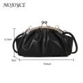 Simple Shoulder Bag Metal Clip Buckle Women Clutch Handbag Shell Shape Small Leather Pleated Cloud Lady Purse for Travel Dating. 