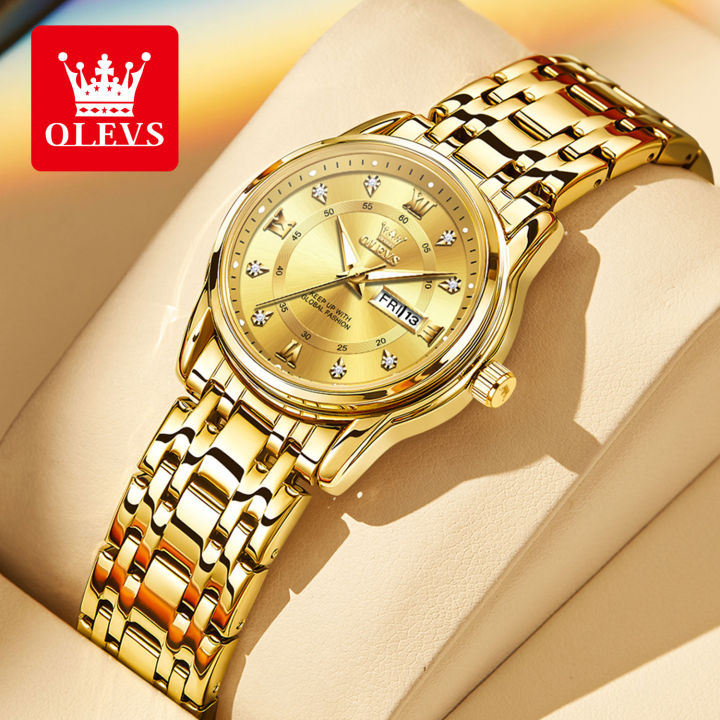 【HOT】 OLEVS Women's Watches Fashion Stainless Steel Waterproof Luminous Wrist Watch Date Classic Elegant Ladies Watch