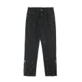 Light Blue Wide-leg Jeans 2024 Men New Korean Style Straight Baggy Middle Waist Pants Side Zipper Male Denim Trousers Size 2XL.