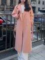 Korean Fashion Women Casual Loose Woolen Coat Elegant and Chic Solid Outerwear Long Overcoat with Belted Female Warm Cloak. 
