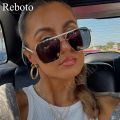 High Quality Square Polarized Sunglasses For Women Retro Oversized Double Bridge Sun Glasses Men Luxury Big Metal Goggle Shades.