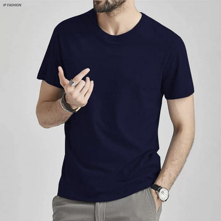 Premium Quality Solid Navy Blue Color Cotton Short Sleeve T-Shirt