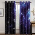3D Cheap Blue Stars Galaxy Space Psychedelic Starry Sky 2 Pieces Shading Window Curtains for Living Room Bedroom Home Decor Hook.