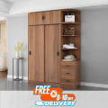 Minimalist 7/4 Fit Sliding Door with Top Cabinet & Side Cabinet Modern House Bedroom Almirah, Clothe Shelf Storage with Coat Hanger Storage Wardrobe.
