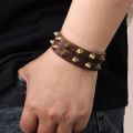 Black Gothic Big Wide Leather Bracelet with Zipper Rivet Wrap Bracelets for Men Women High Quality Button Adjustable Wristbands. 