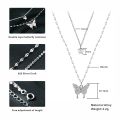 Korean Shiny Double Layer Butterfly Necklace for Women, Rhinestone Clavicle Chain, Elegant Wedding Jewelry.