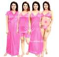 Women 6-Part Solid Night Dress Set - Fashionable Night Wear. 