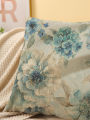 Cross-border fashion British style blue floral pattern corduroy pillowcase square animal pillowcase sofa office backrest.