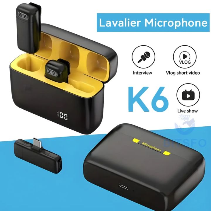 K6 New Wireless Lavalier Microphone Portable Audio Video Recording Mini Mic Live Broadcast Gaming Phone Mic By EXOTIX