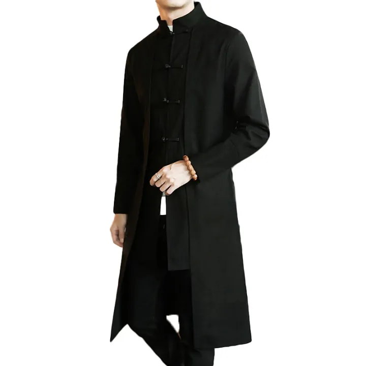 Trench%20Coat%20Men%20two%20Pieces%20Cardigan%20Kimono%20Coat%20Male%20Long%20Chinese%20Style%20Black%20Loose%20Vintage%20Cotton%20Linen%20-%20Image%205