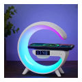 Smart light sound machine g63 4-IN-1 Bluetooth Speaker Alarm Clock Wireless Charger Home Stereo Loudspeaker Subwoofer RGB Night Light Lamp Fast Charging Station (Charging only For Iphone). 