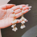 Blue Bell Flower Pearl Earrings Suitable for Women Korean Temperament Long Tassel Earrings Sweet New Design. 