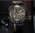 NAVI forCE NF9110 PU Leather Wrist Watch for Men - Brown and Black.