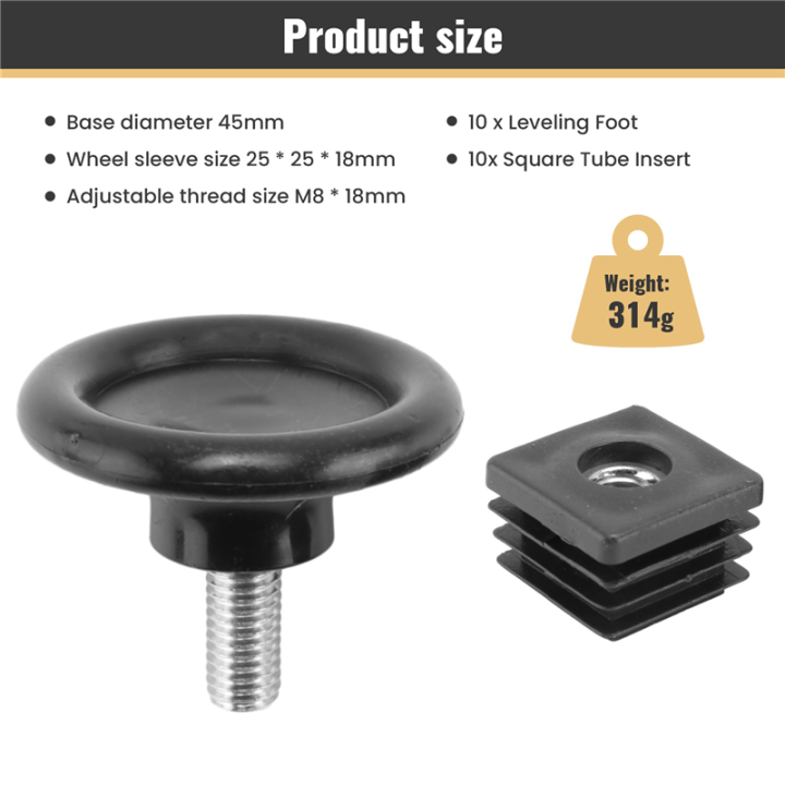 10%20Sets%2045mm%20Base%20Dia%20Adjustable%20Leveling%20Foot%2025mmx25mm%20Square%20Tube%20Insert%20Kit%20-%20Image%202