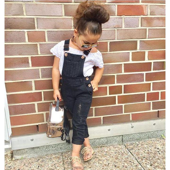 2020 Toddler Kid Baby Girl T-Shirt Top Strap Jeans Pants Overall