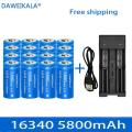 2023 New 3.7V 16340 CR123A Li-ion Battery Rechargeable Batteriy 5800mAh CR123 for Laser Pen LED Flashlight Cell Security Camara.