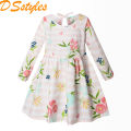DSstyles Girl's Long Sleeve Dress Toddler Cotton Round Neck Floral Print Princess Dresses Playwear Casual Clothes. 