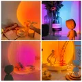 1 Pcs RGB Rechargeable Rainbow Sun Set Light Astronaut Robot Table Night Lamp Projector Touch Control Bedroom Light Background Home Decor - Table Lamp.