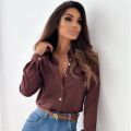 Women's Spring/Autumn Casual Solid Long Sleeve V-Neck Tops White Elegant Black Shirt Loose Camisas E Blusas Feminina Blouses.