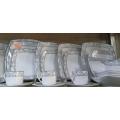 36 pieces squire dinner set for gift and home decoration- 6 Dinner Plates, 6 Half Plates, 1 Rice Dish, 1 Curry serving bowl, 6 Soup Bowl, 6+6 coffee cup + saucer, 1 Tea Pot, 1 Milk Pot, 1 Sugar Pot, 1 Salt Shaker.(Microwave and Dishwasher Safe).