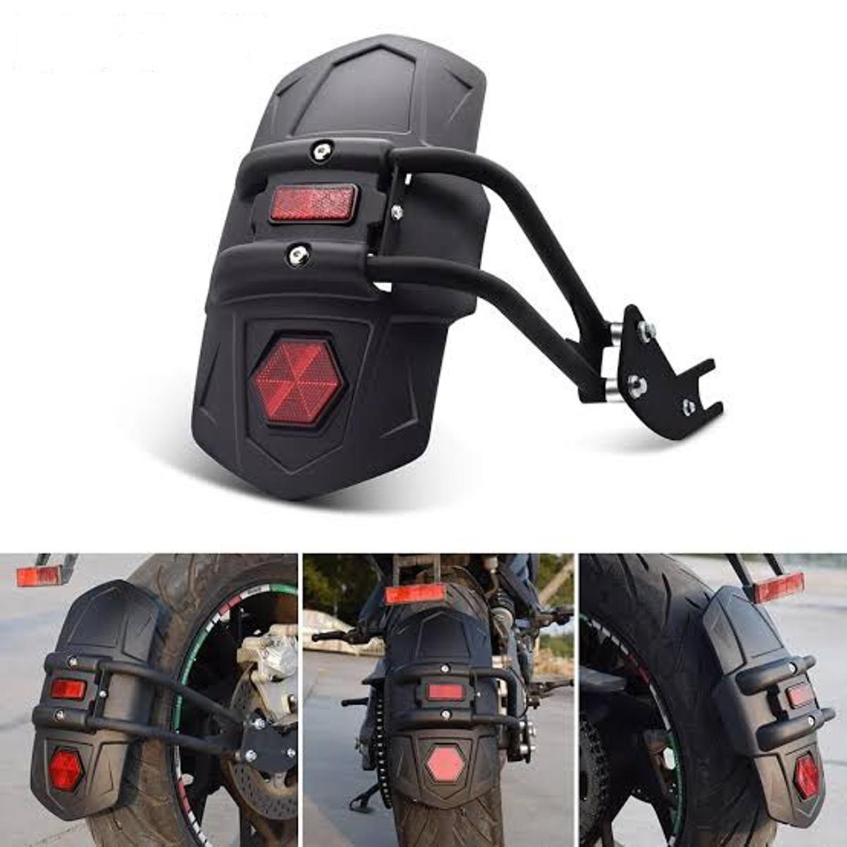 Universal Motorcycle Rear Wheel Cover Tyre Guard Mudguard And Bracket Set - Black