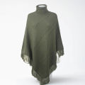 High Neck Fringe Poncho Sweater for Women, Acrylic Wool, Free Size, Multiple Colors Available. 