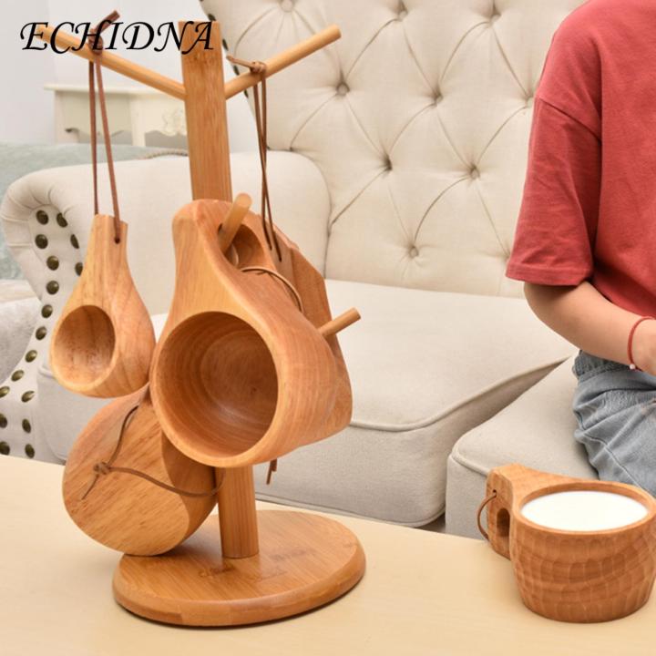 Wooden Cup Holder Wooden Cup Holder 6 Hooks Mug Tree Heavy Duty Multifunctional Tea Coffee Organizer Stand Storage Drain Rack Coffee Cup Drain Rack