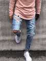 Men's denim pants ripped hole slim Jeans men Fashion Hip hop Skinny pencil Jeans For Men stretch elastic ankle zipper jeans men. 