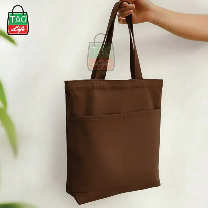 Canvas%20Tote%20Bag%20with%20Zipper%20and%20Outside%20Big%20Pockets%20Dark%20Brown%20Color%20%20for%20Trendy%20fashionable%20Girls/Stylish%20Canvas%20Tote%20Bag%20for%20Women%20-%20Image%208