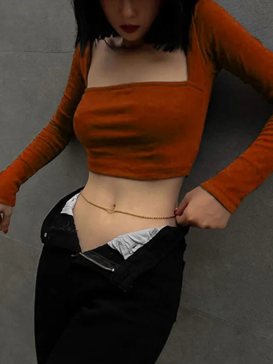 Autumn%20Women's%20T-shirt%20New%20Long%20Sleeves%20Casual%20Bodycon%20Crop%20Top%20Female%20T-shirts%20Brown%20Streetwear%20Fashion%20Slim%20Cropped%20Tops%20-%20Image%207