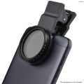 Andoer 37MM Professional Clip-on Phone Filter Lens ND2-400 Adjustable Neutral Density Filter with Phone Clip Lens Protector for Smartphone Photography.