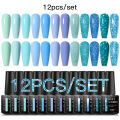 MEET ACROSS 12PCS/Set Pink Glitter Gel Nail Polish Macaron Blue Semi Permanent Nail Art Gel Varnish Spring Summer Manicure Kits. 