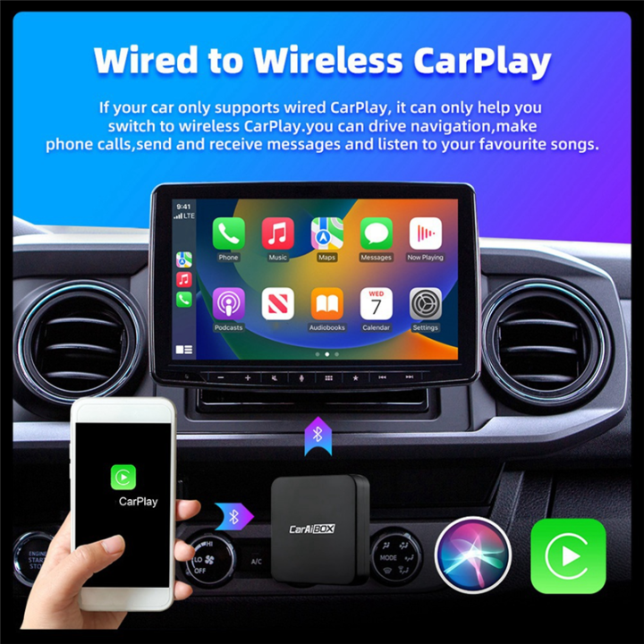 【Free Returns】 Car AI BOX 2-In-1 Android Auto Carplay Adapter Smart Car AI Box Car Wired CarPlay to CarPlay Black 1 PCS