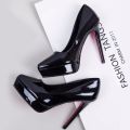 Waterproof Platform High Heels Stiletto Heel Pointed Toe Small Size Women's Shoes Ultra High Heel Black Nightclub Work Shoes Red Wedding Shoes. 