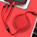 (New)3.5A Liquid Silicone 3 in 1 USB to USB-C / Type-C + 8Pin + Micro USB Retractable Data Syn Charging Cable. 