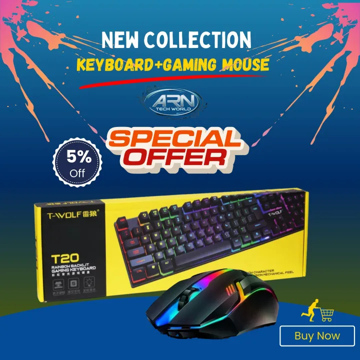 🚀 T-WOLF T20 Gaming Combo | RGB Keyboard + Mouse | Daraz.com.bd